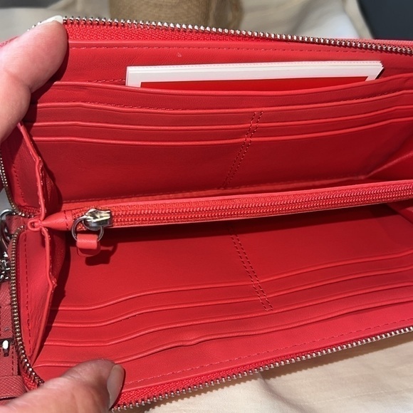 NWOT Coach Signature Leather Long Wallet w/Front Zip Compartment, Coral - Picture 8 of 9